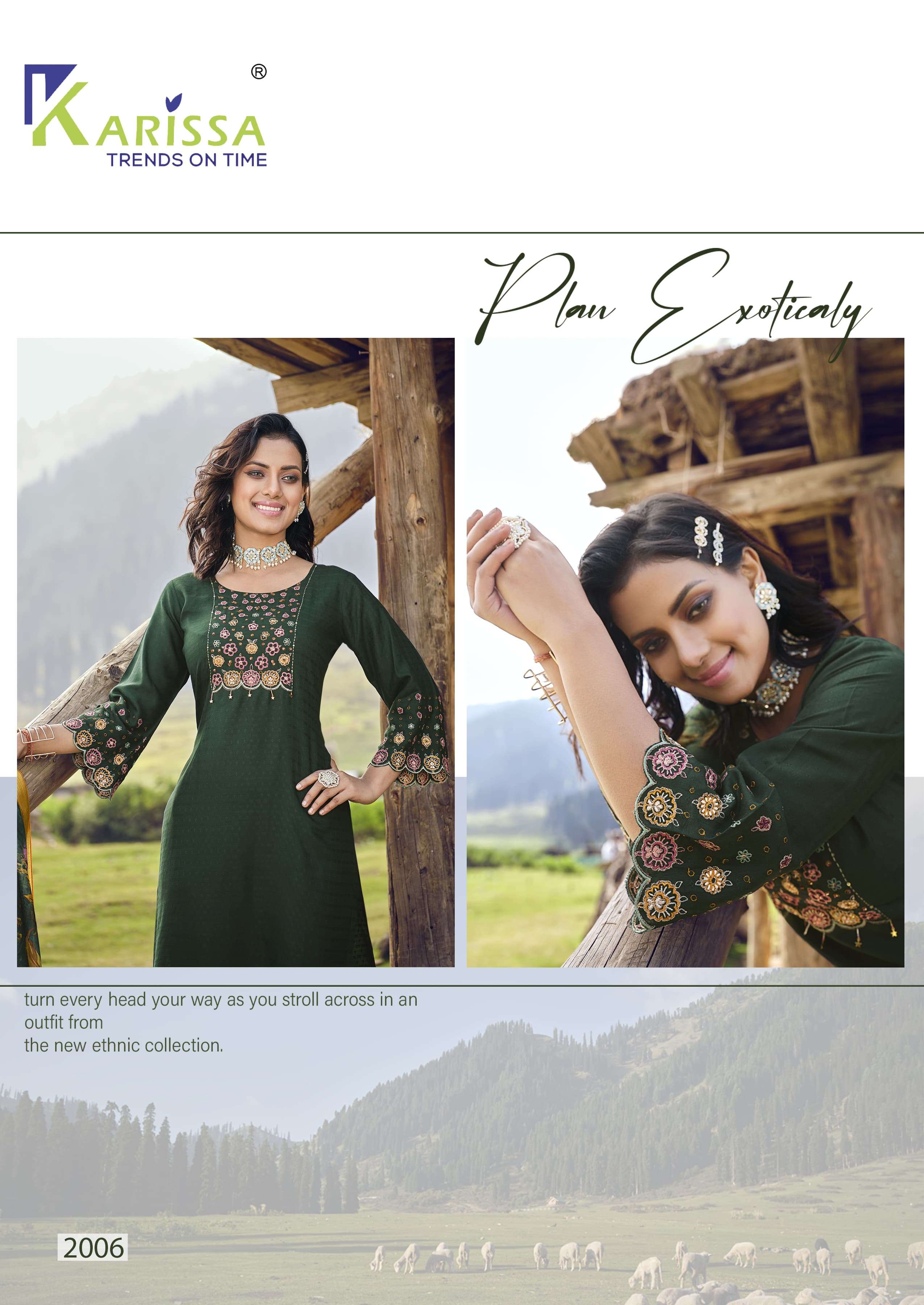 HAZEL LIVA TAG VISCOSE  THREAD HANDWORK KURTI WITH RAYON SLUB LYCRA PANT AND DIGITAL JACQUARD DUPATTA BY KARISSA BRAND 1005 C